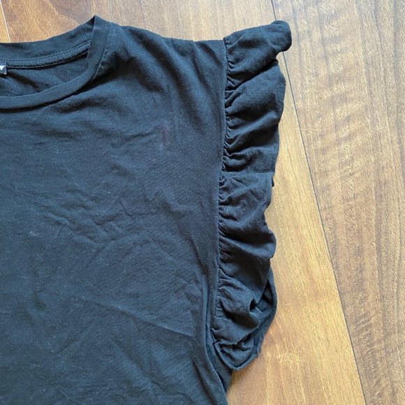 Zara Black Ruffle Crop Tee - Size L - Picture 3 of 4